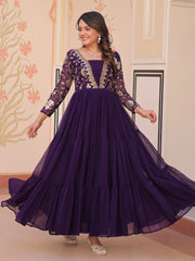 Gorgeous Purple Georgette Sequins Traditional Anarkali Gown
