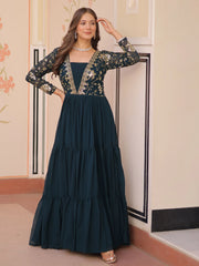 Beautiful Rama Green Sequins Embroidered Festival Wear Gown