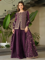 Gorgeous Wine Beads Embroidered Reception Wear Sharara Suit