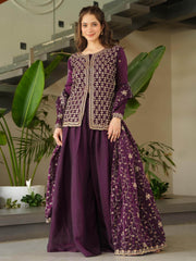 Gorgeous Wine Beads Embroidered Reception Wear Sharara Suit
