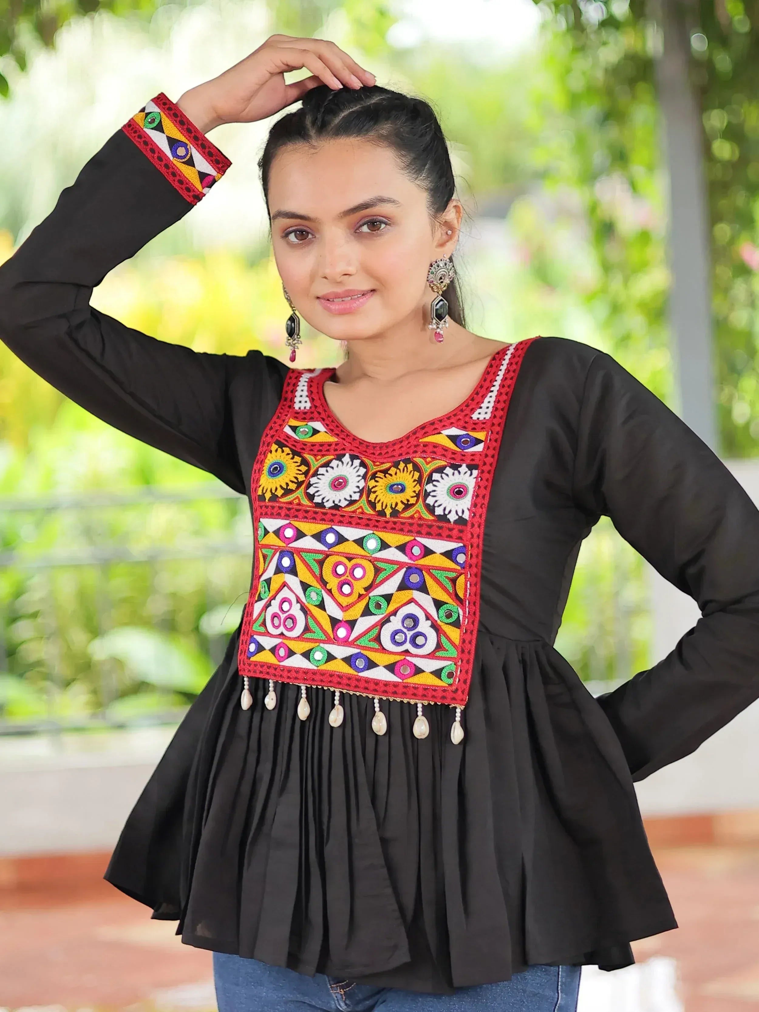 Glamorous Black Kutchi Work Traditional Kediya Style Kurti
