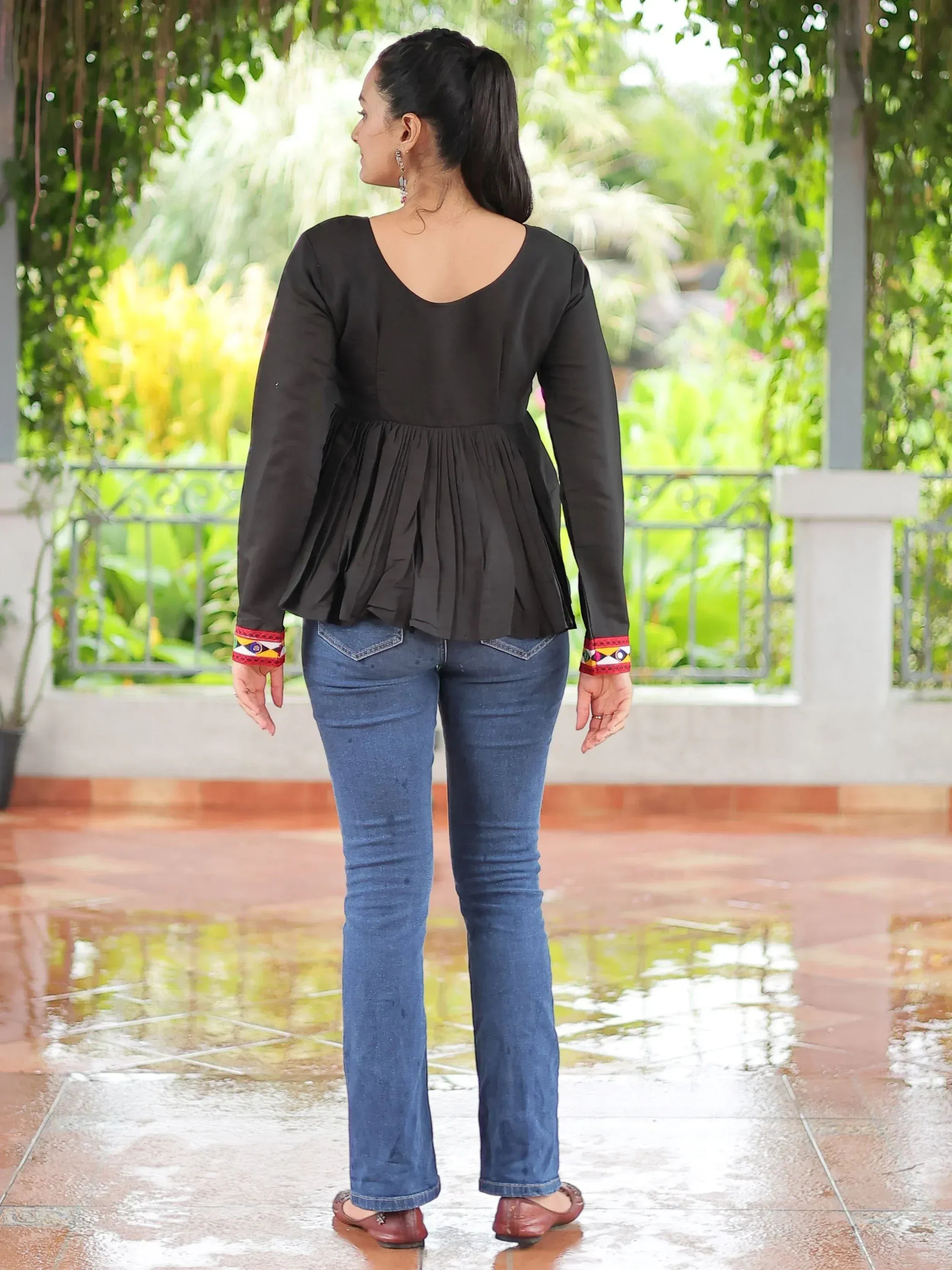 Glamorous Black Kutchi Work Traditional Kediya Style Kurti