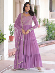 Purple Zari Embroidered Gown With Dupatta
