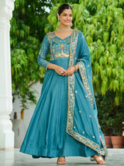 Dazzling Blue Sequins Silk Function Wear Gown With Dupatta