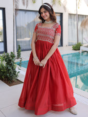 Lovable Red Sequins Silk Marriage Wear Gown