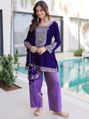 Awesome Blue Embroidered Velvet Function Wear Salwar Kameez