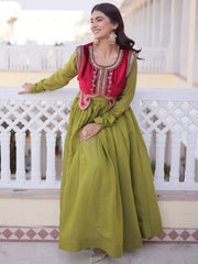 Beautiful Pista Green Function Wear Gown With Embroidered Koti