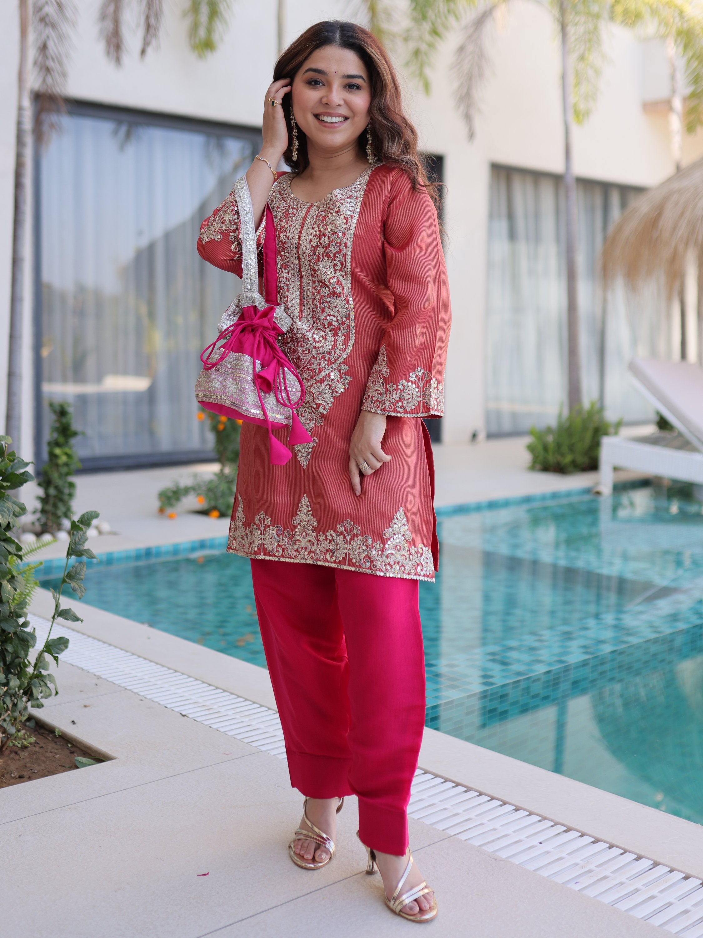 Mesmerizing Red Coding Work Viscose Marriage Wear Salwar Kameez