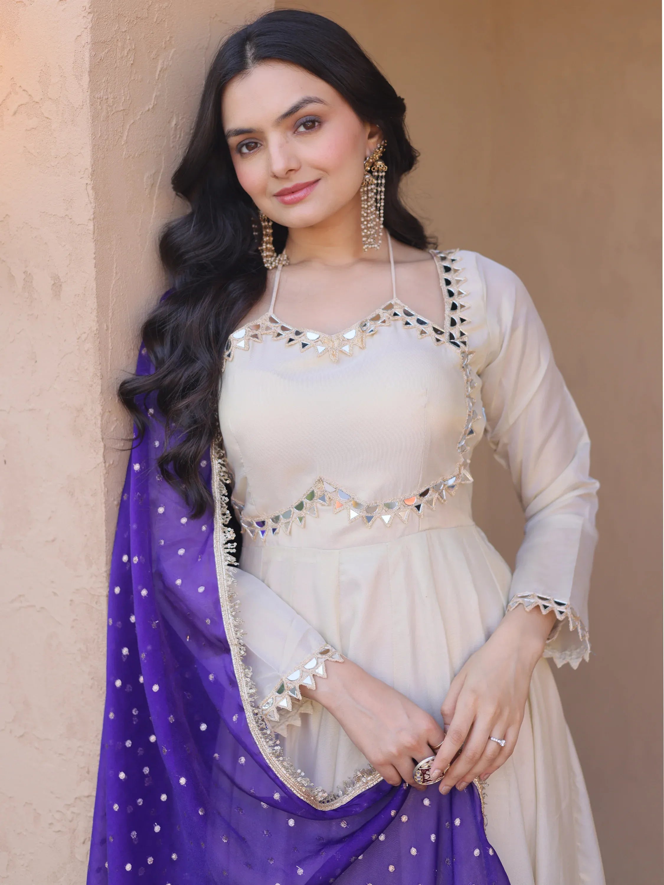 Stunning Purple Lace Work Silk Event Wear Gown With Dupatta