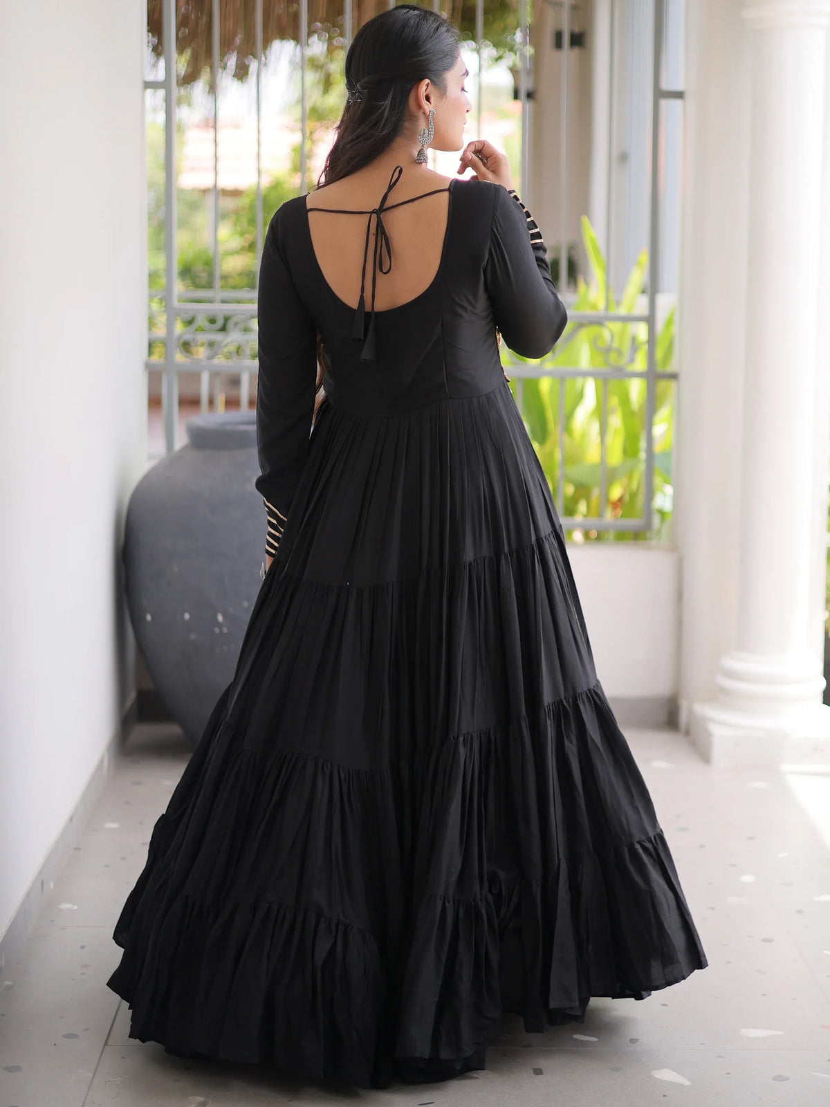 Dazzling Black Gamthi Work Rayon Navratri Wear Gown