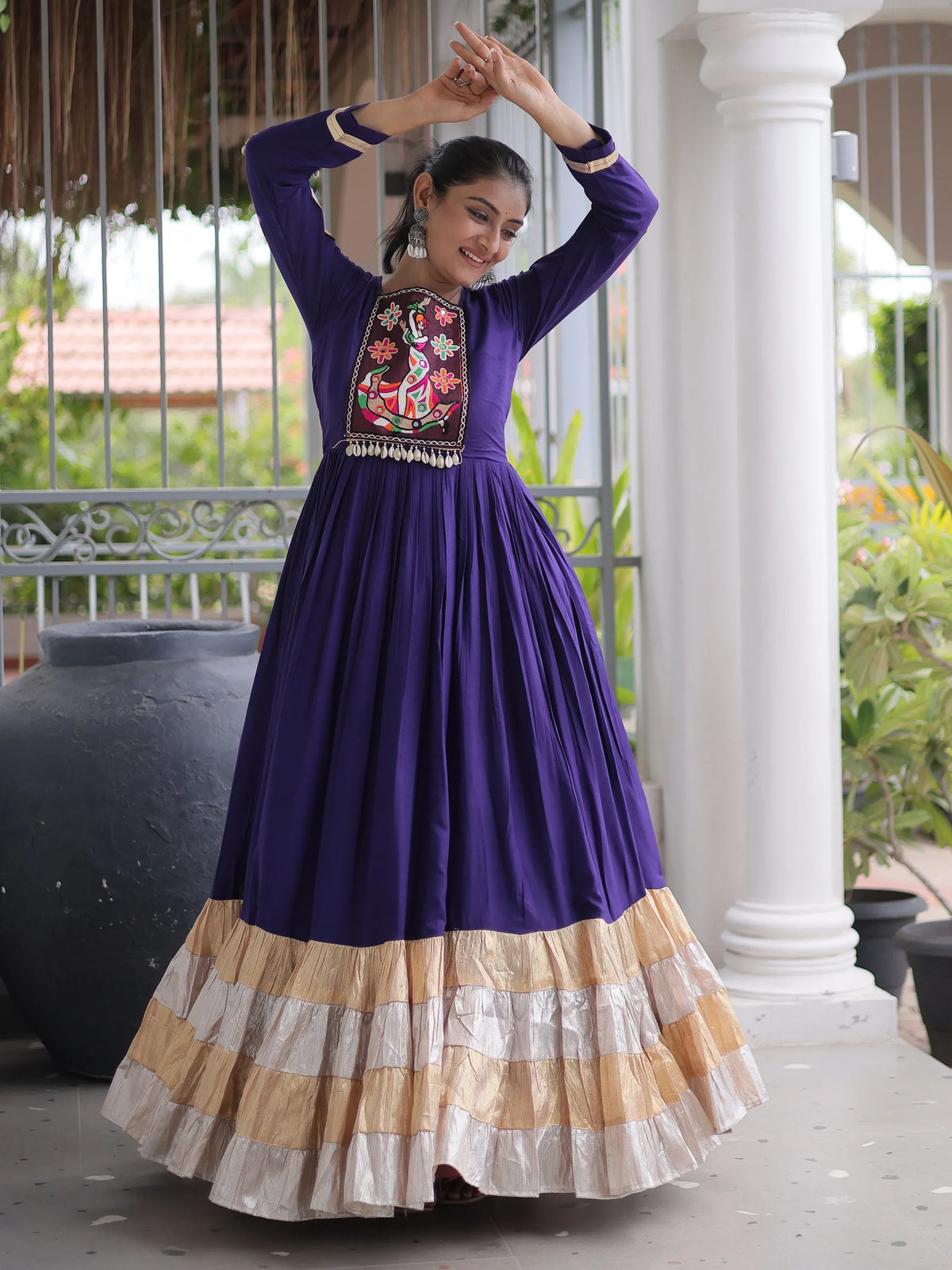 Marvelous Purple Thread Work Rayon Navratri Special Gown