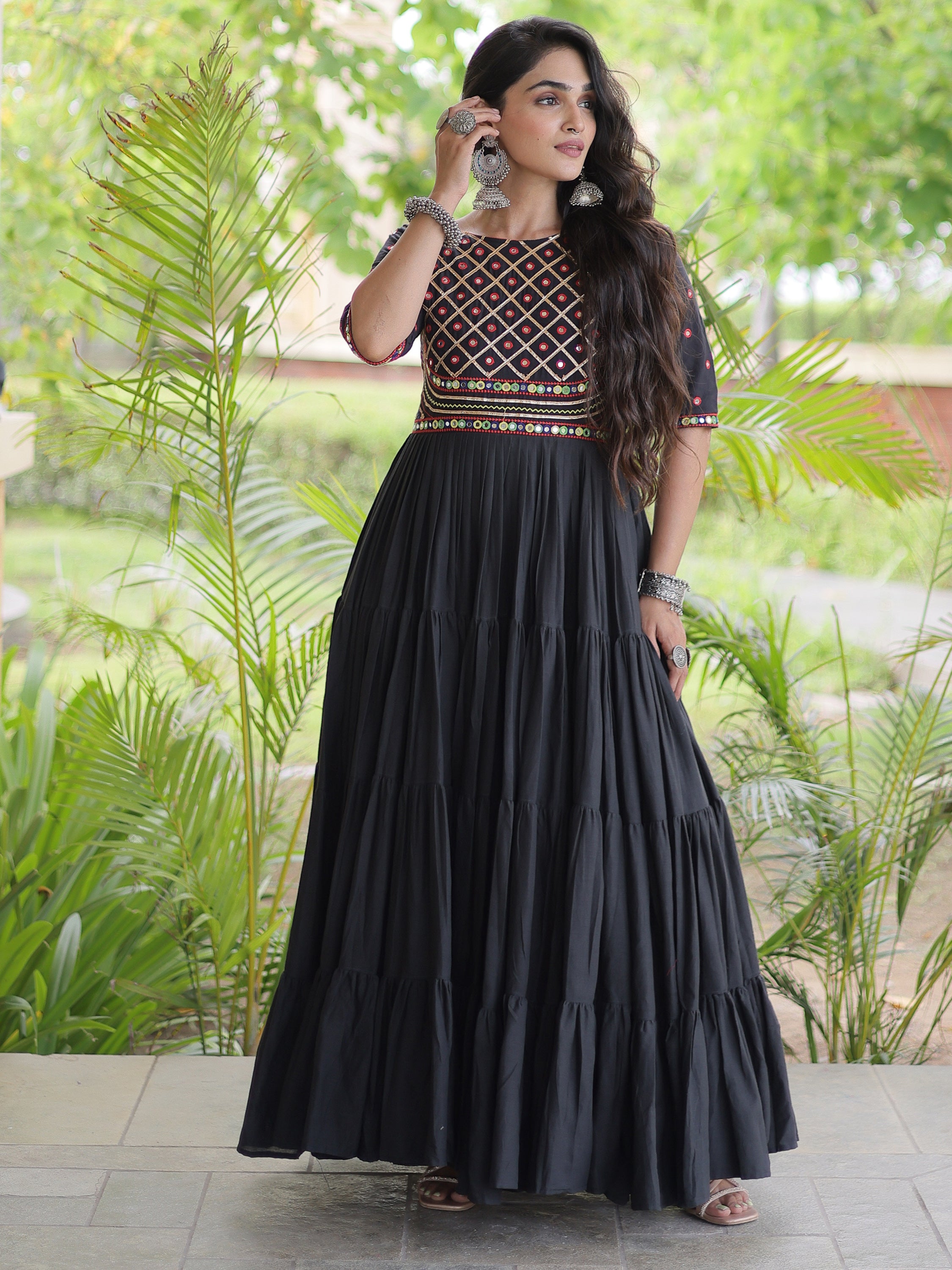 Beautiful Black Gota Laced Cotton Navratri Special Gown