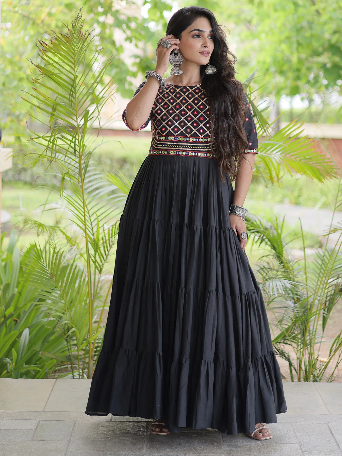 Beautiful Black Gota Laced Cotton Navratri Special Gown