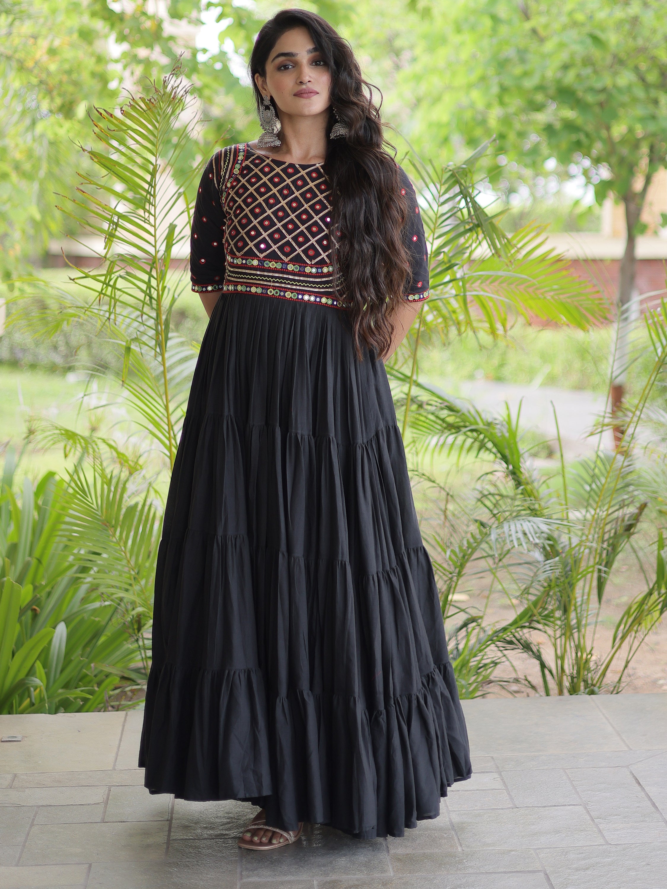 Beautiful Black Gota Laced Cotton Navratri Special Gown