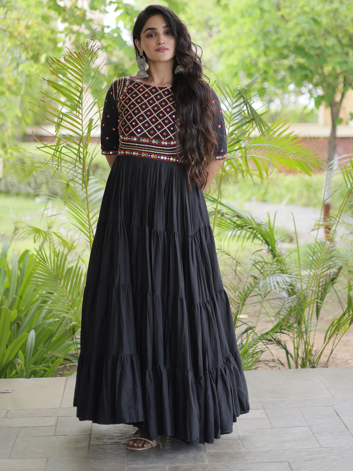 Beautiful Black Gota Laced Cotton Navratri Special Gown