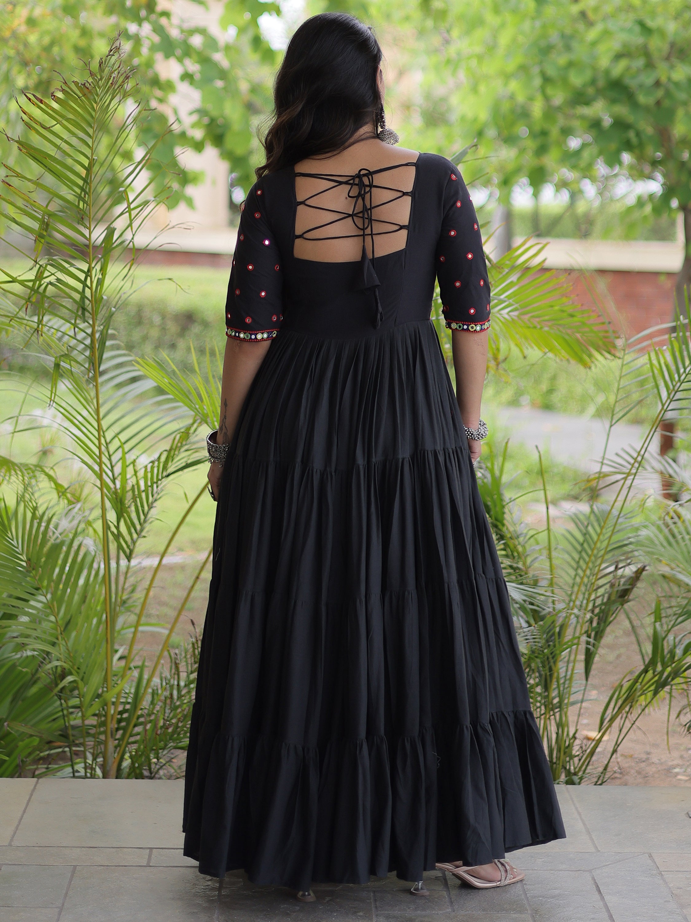 Beautiful Black Gota Laced Cotton Navratri Special Gown