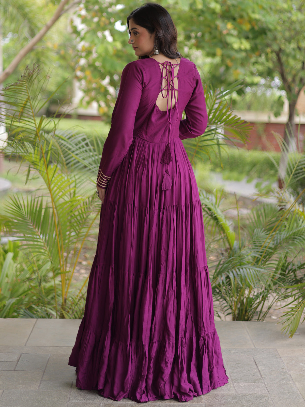 Beautiful Wine Gamthi Work Rayon Navratri Special Gown