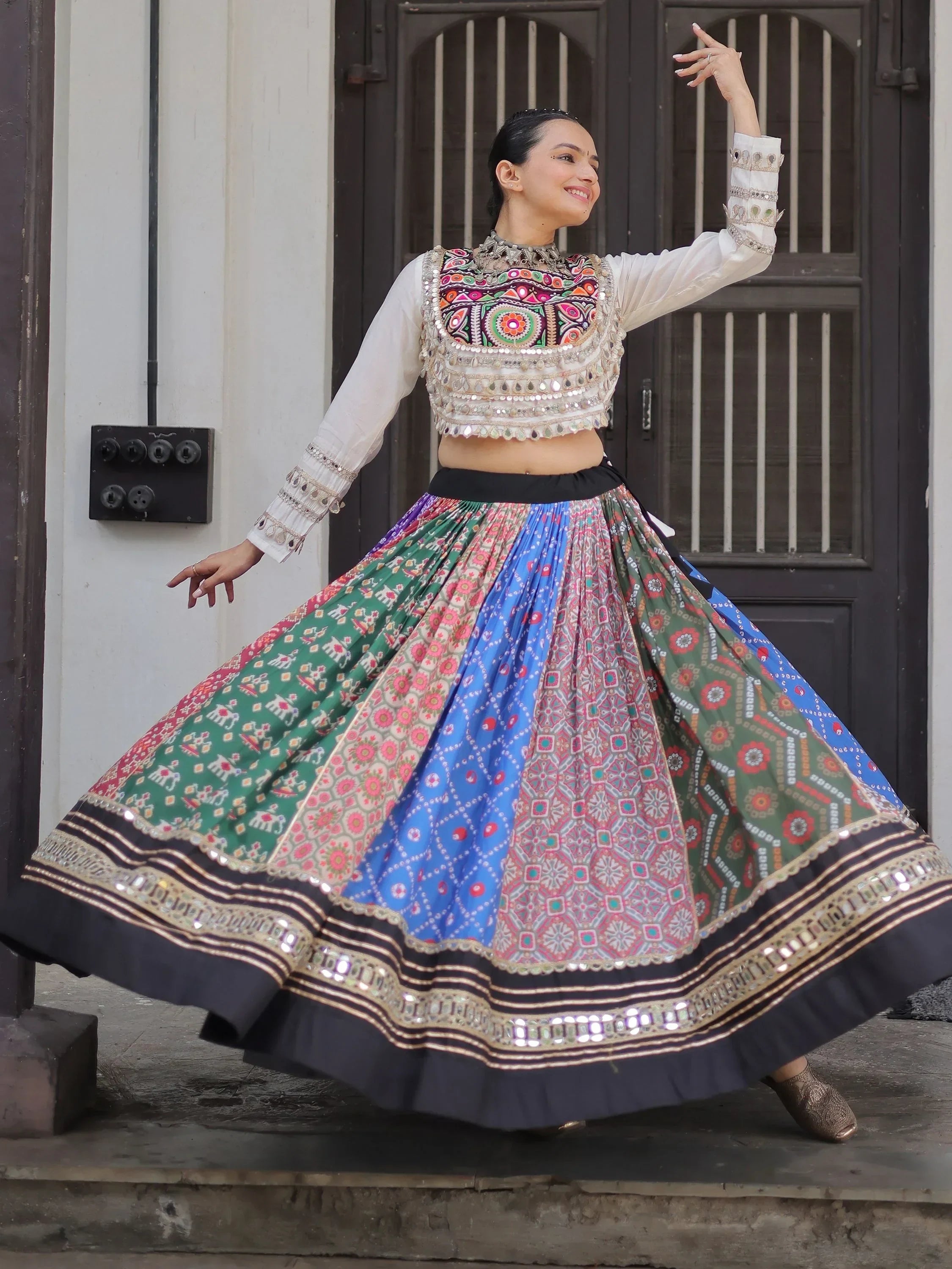 Elegant Multi-Color Digital Printed Cotton Navaratri Wear Lehenga Choli