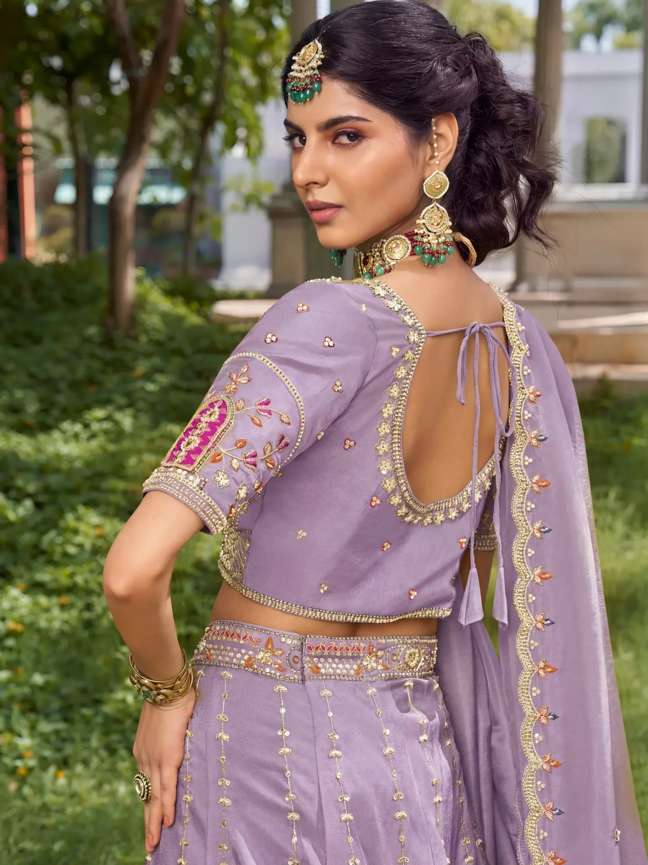 Gorgeous Lavender Heavy Embroidered Silk Lehenga Choli With Dupatta