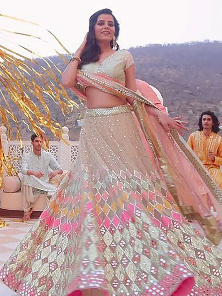Elegant Indian lehenga choli with sequin embroidery, perfect for weddings and festive occasions