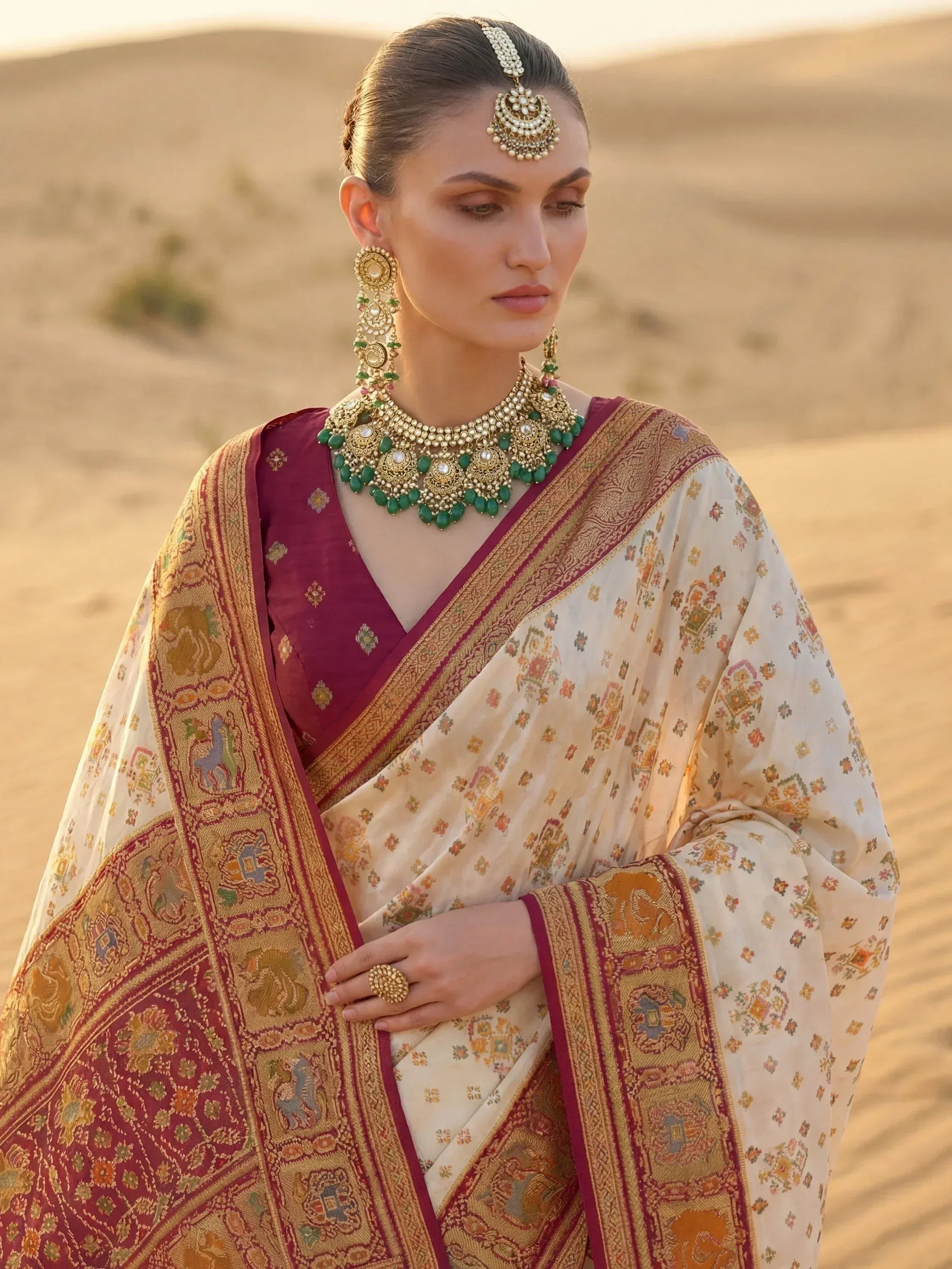 Outstanding Maroon Zari Weaving Silk Function Wear Saree With Blouse