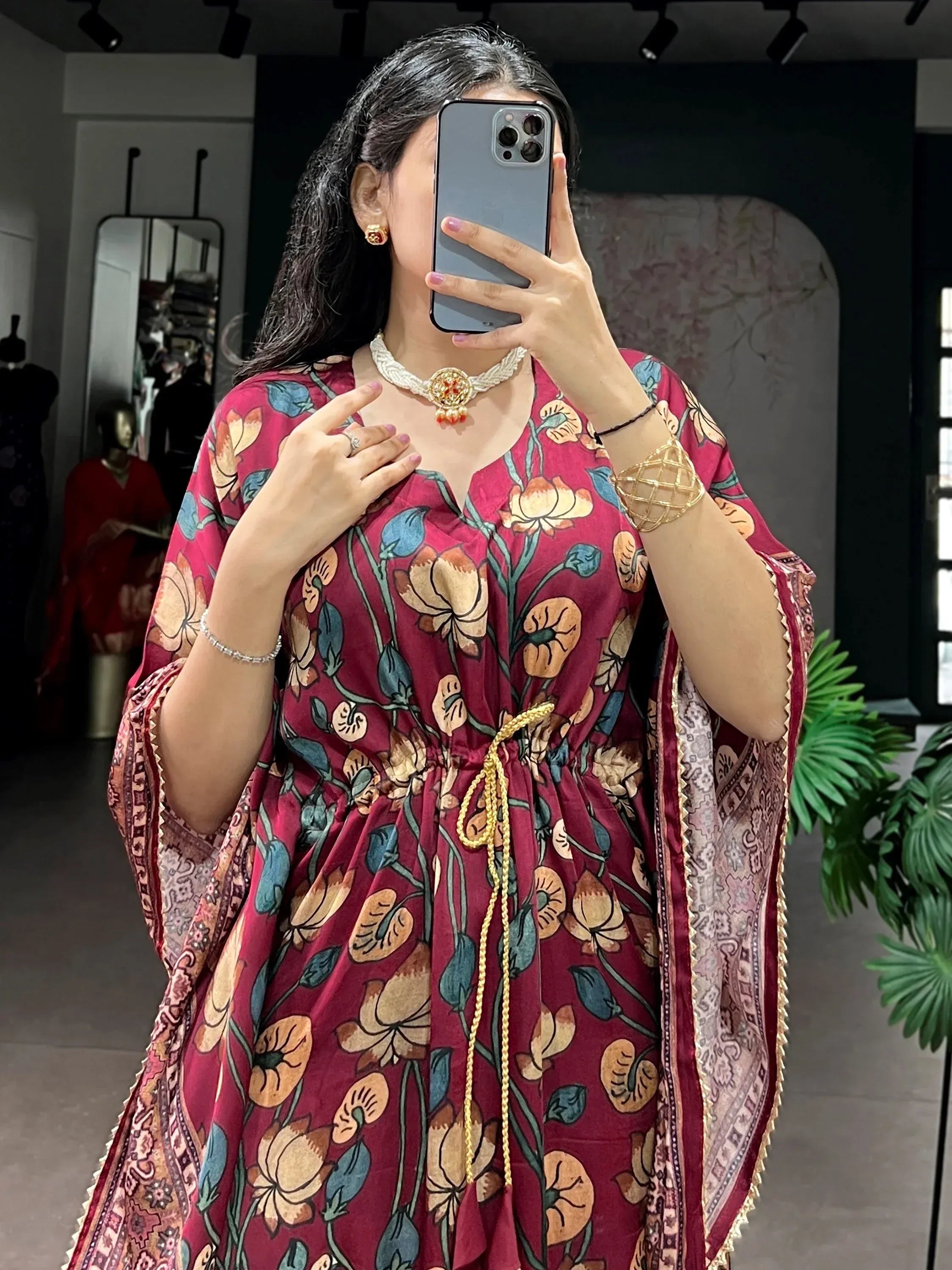 Charming Maroon Digital Printed Gaji Silk Wedding Wear Kaftan