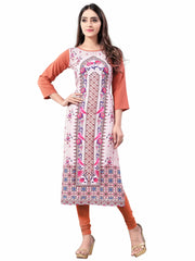 Pink-Peach Digital Floral Printed Crepe Readymade Kurti