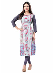 Gray Digital Floral Printed Crepe Readymade Kurti