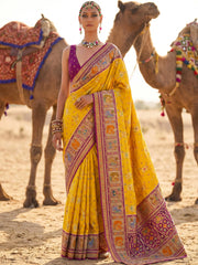 Wonderful Mustard Zari Weaving Silk Festival Wear Saree With Blouse