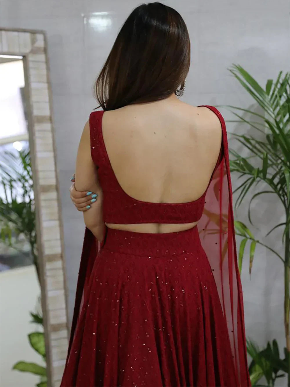 Lovely Maroon Sequins Georgette Wedding Lehenga Choli With Dupatta