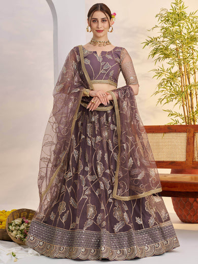 Excellent Dusty Purple Thread Work Net Engagement Wear Lehenga Choli
