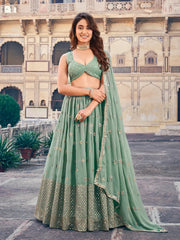 Stunning Green Georgette Sequins Embroidered Event Wear Lehenga Choli