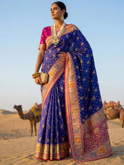 Outstanding Purple Zari Weaving Silk Function Wear Saree With Blouse