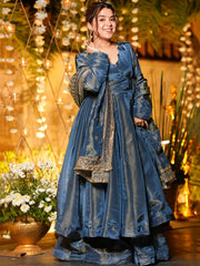 Wonderful Teal Blue Sequins Chinon Festival Wear Salwar Kameez