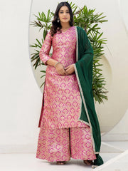 Glowing Pink Zari Weaving Jacquard Function Wear Palazzo Suit