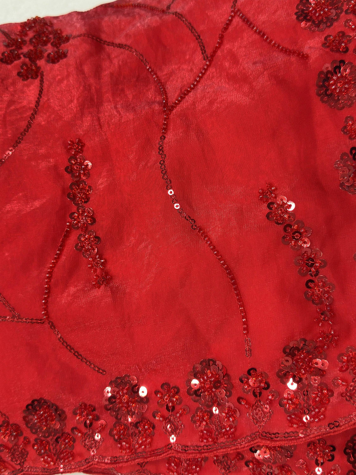 Elegant Red Embroidered Satin Bridal Wear Saree With Blouse