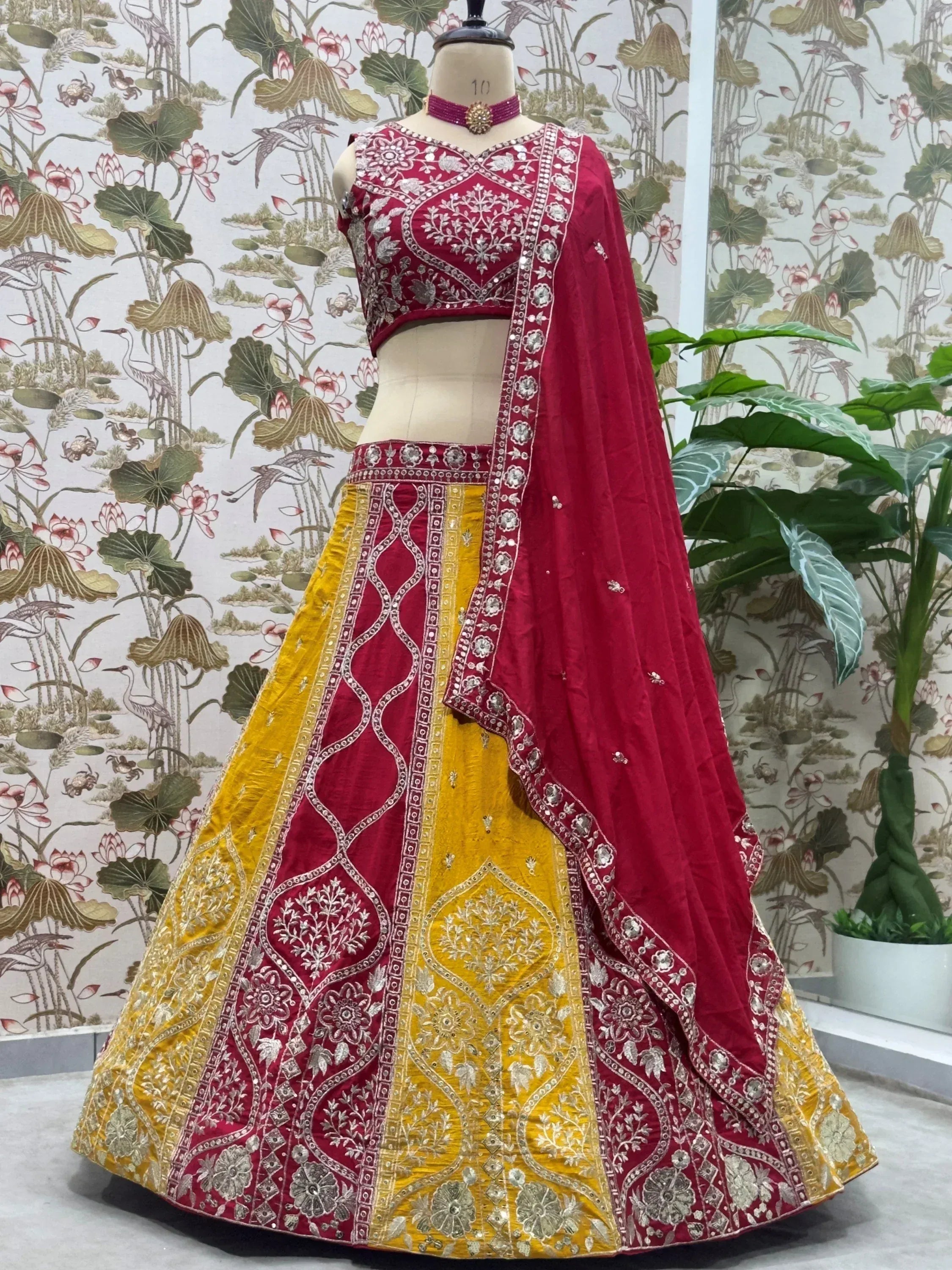 Beautiful Red Silk Sequins Embroidered Wedding Wear Lehenga Choli