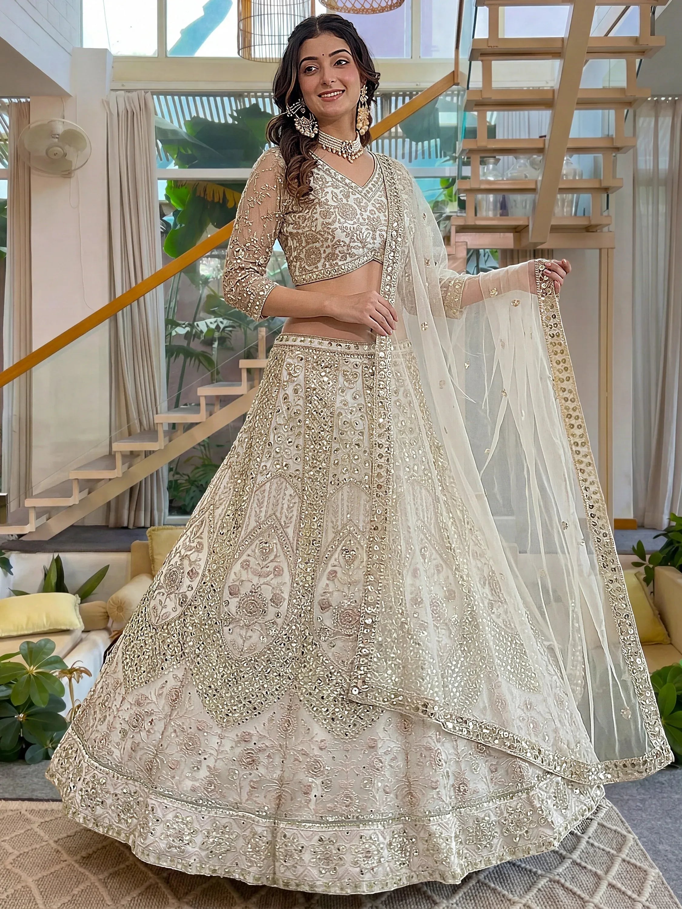 Gorgeous White Embroidered Net Party Wear Lehenga Choli With Dupatta