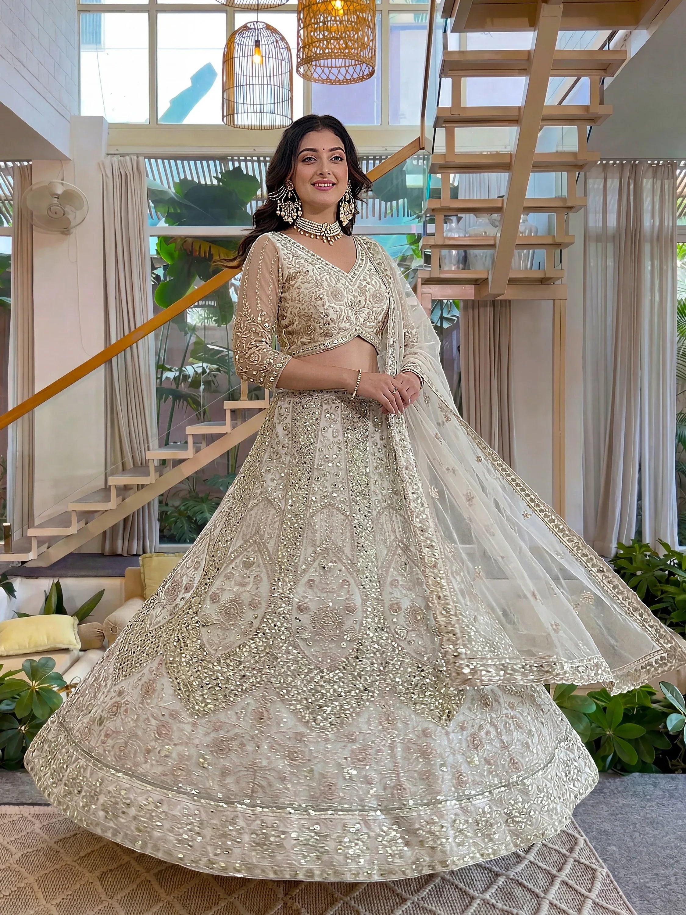Gorgeous White Embroidered Net Party Wear Lehenga Choli With Dupatta
