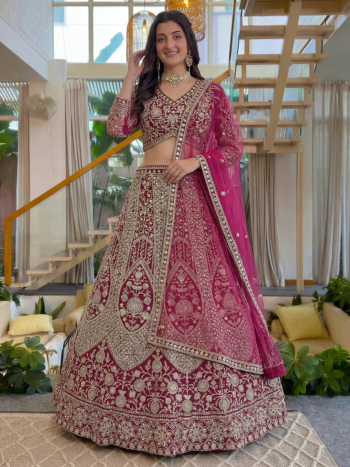 Shiny Pink Codding Embroidery Net Engagement Wear Lehenga With Blouse