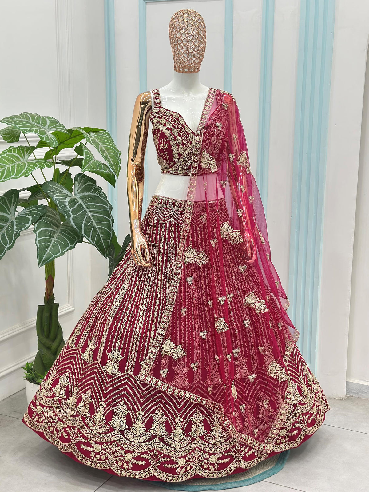 Terrific Pink Codding Embroidered Net Engagement Wear Lehenga Choli