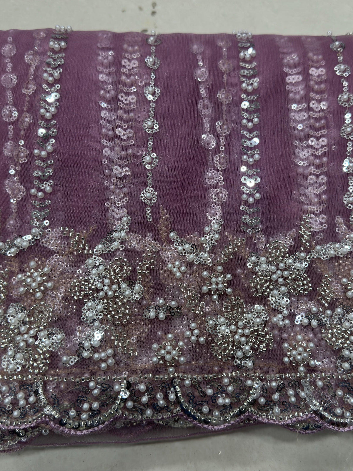 Fantastic Mauve Pearl Work Net Engagement Wear Saree With Blouse