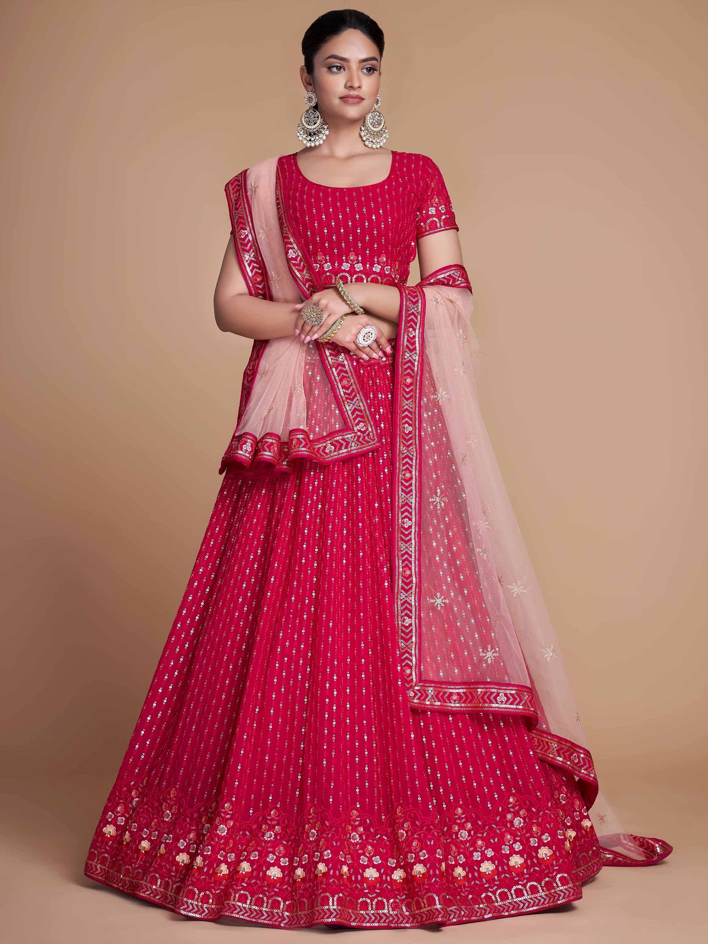 Attractive Pink Sequins Georgette Sangeet Wear Plus Size Lehenga Choli