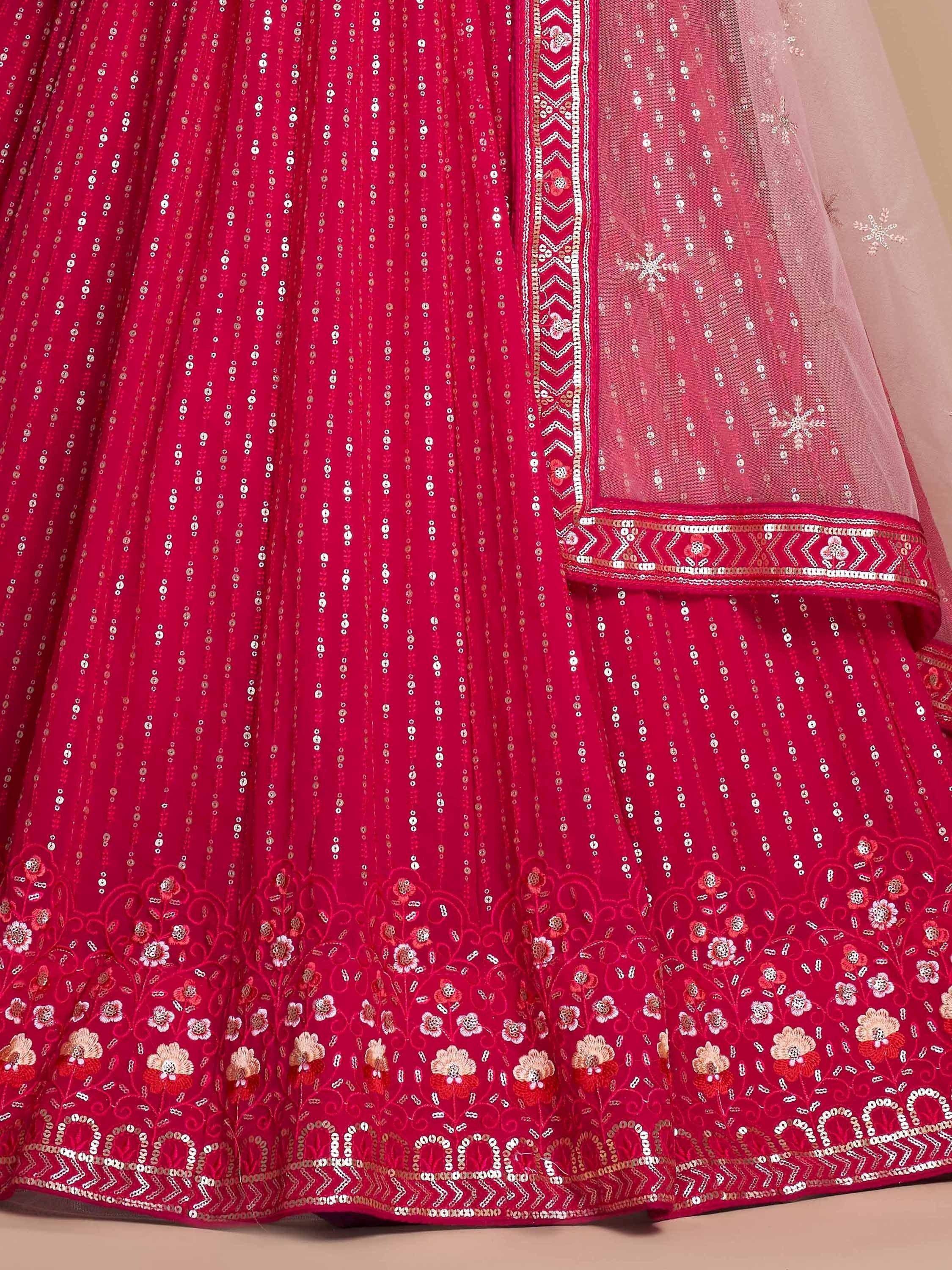 Attractive Pink Sequins Georgette Sangeet Wear Plus Size Lehenga Choli