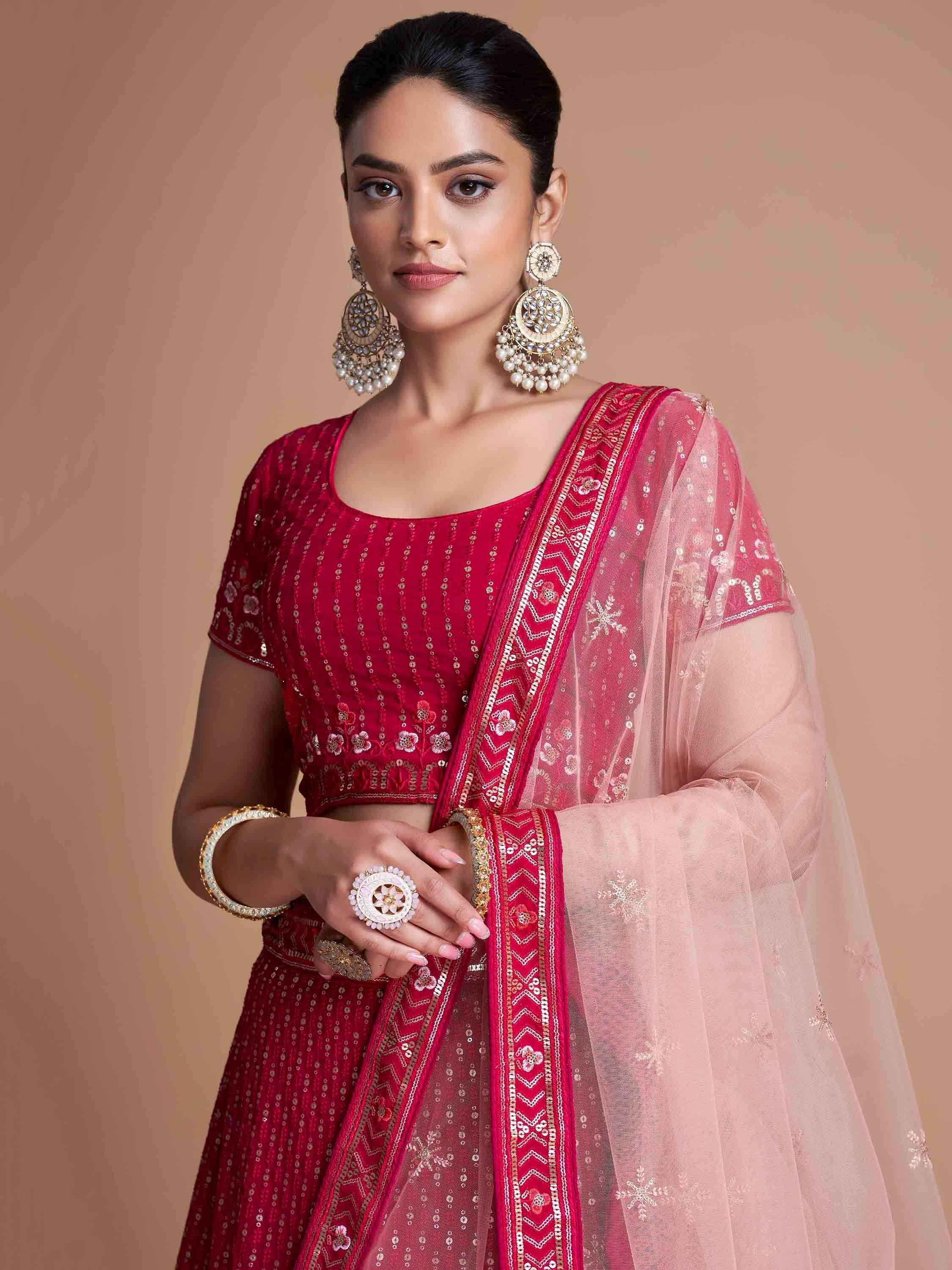 Attractive Pink Sequins Georgette Sangeet Wear Plus Size Lehenga Choli
