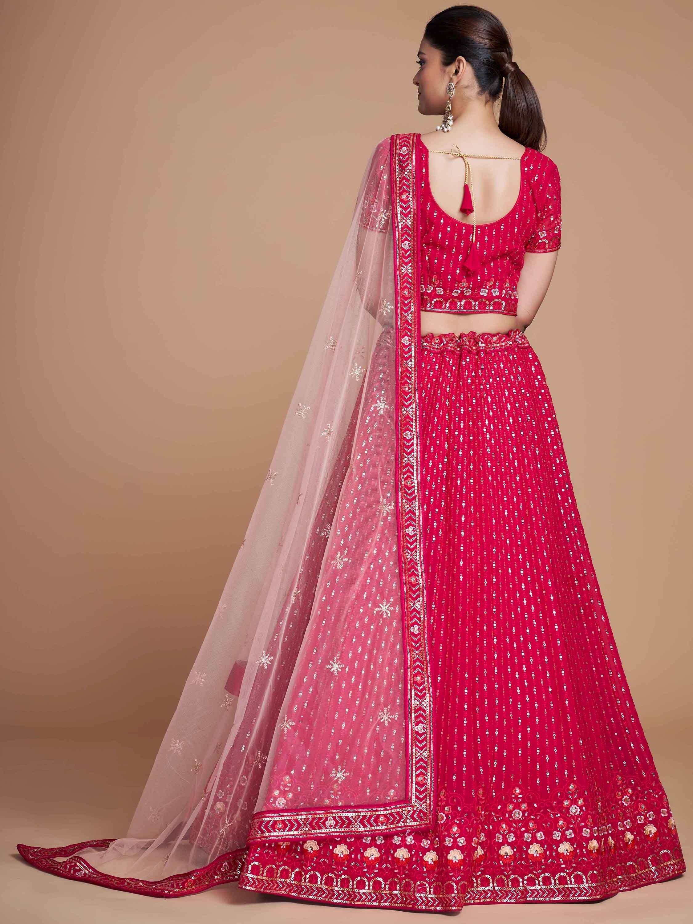 Attractive Pink Sequins Georgette Sangeet Wear Plus Size Lehenga Choli