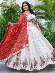 Capricious Off-White Sequins Tissue Silk Wedding Wear Lehenga Choli