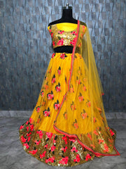 Fantastic Yellow Net Floral Embroidered Lehenga Choli With Dupatta