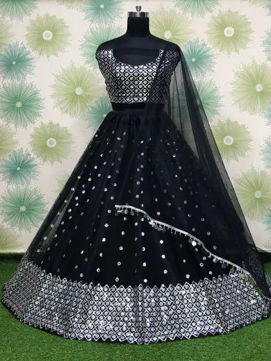 Enchanting Black Net Sequins Work Party Wear Lehenga Choli