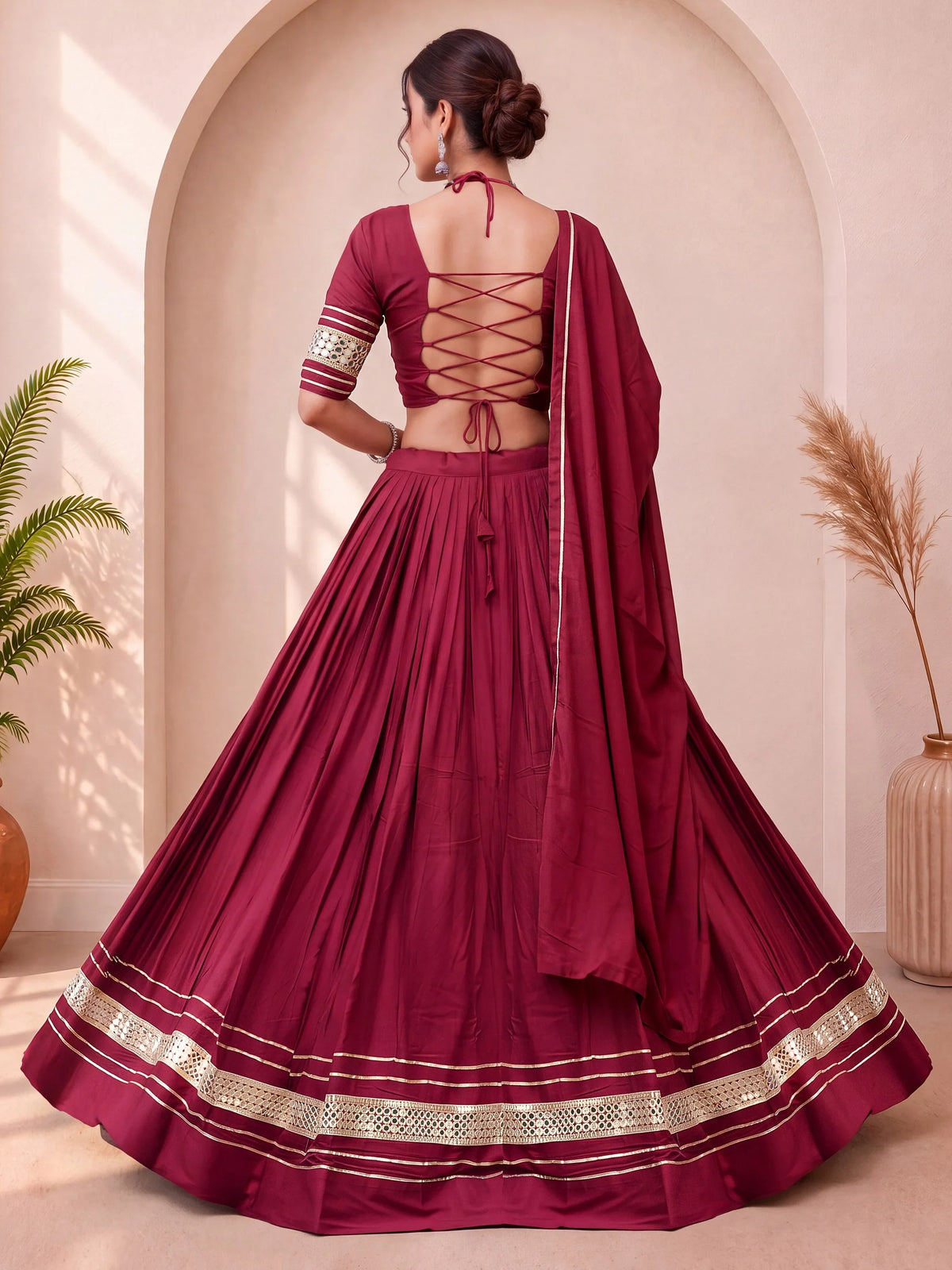 Radiant Maroon Gota Work Cotton Navratri Wear Lehenga Choli With Dupatta